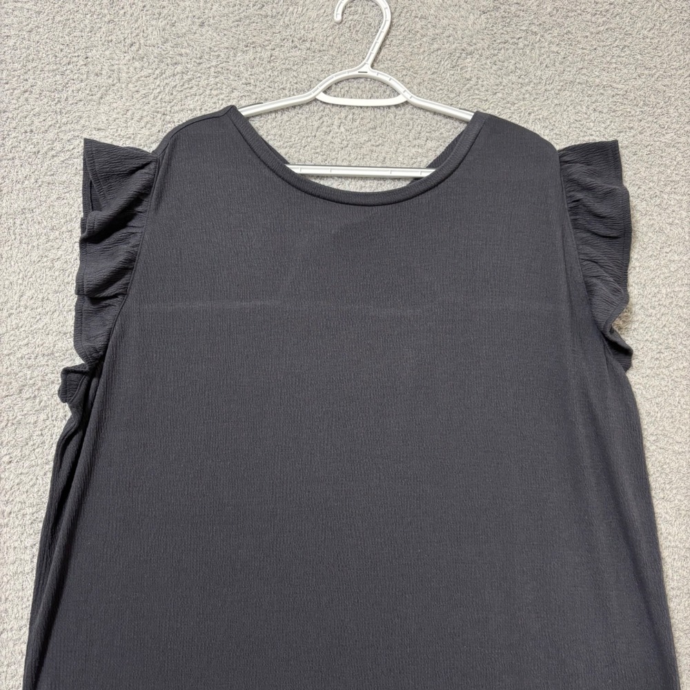 Casual Ruffle Sleeve Dress Charcoal Gray Side Slit Midi Petite Plus XXL - Picture 3 of 10